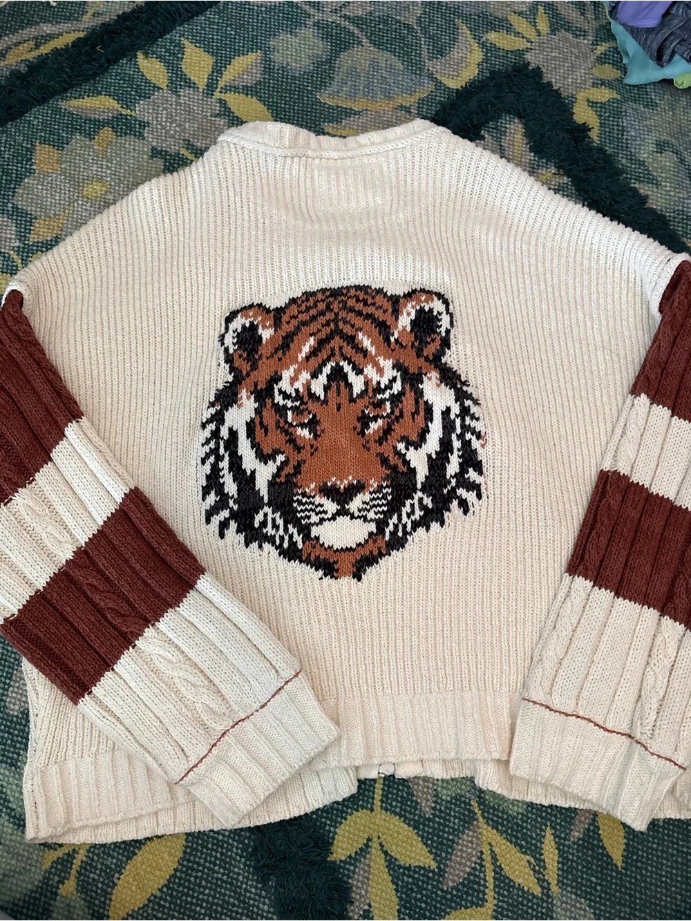 NWOT Pilcro Anthropologie Tiger Cable-Knit Zip-Up Sweater, size XL - Picture 2 of 5